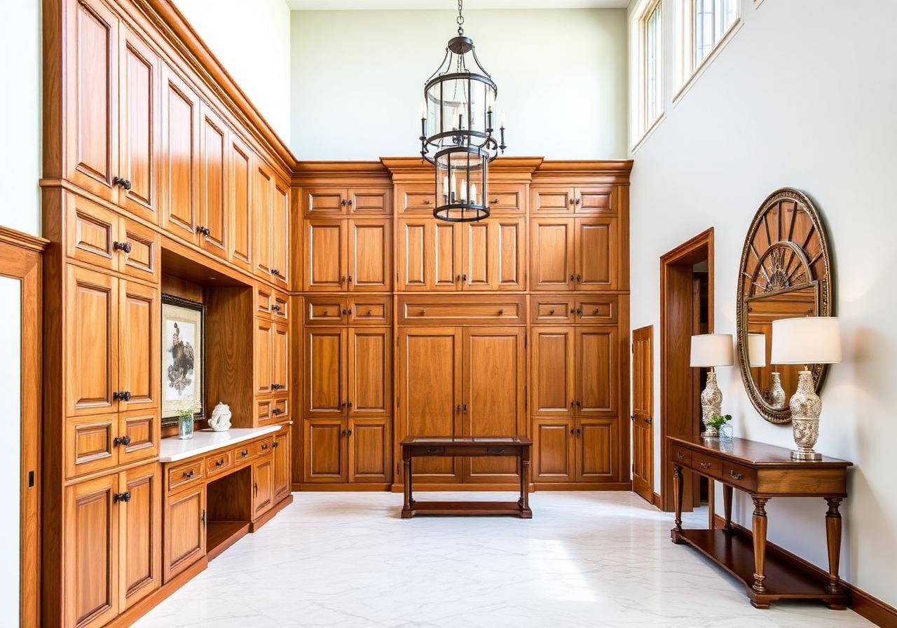 Heritage-style joinery wall in a villa entry, coordinated with existing trim.