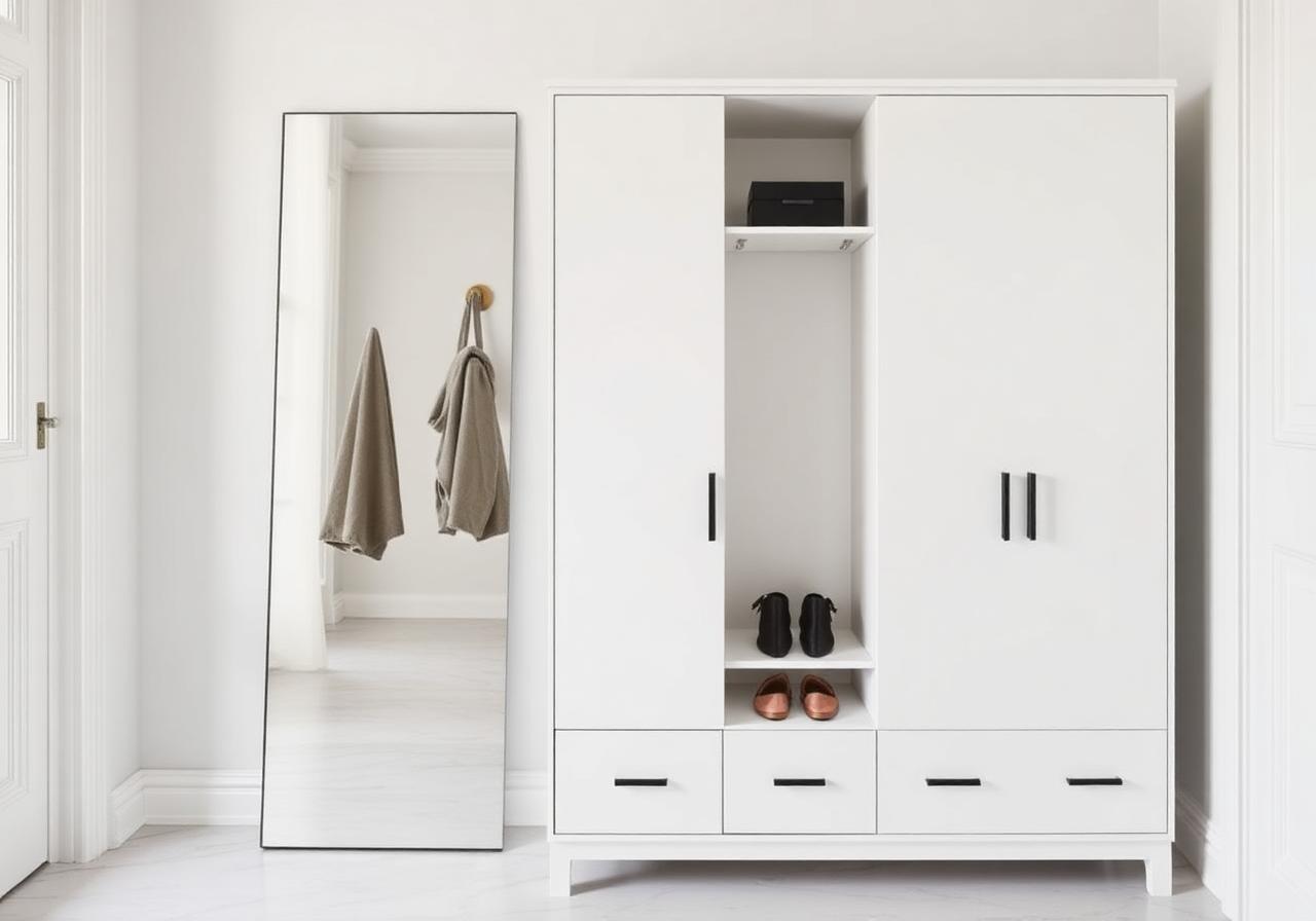 Painted entryway cabinet reference for a compact apartment