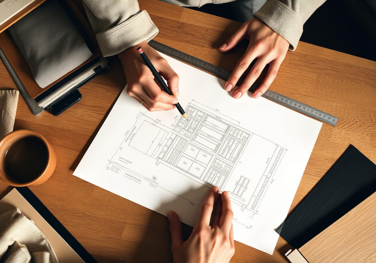 Designer sketching cabinet plan